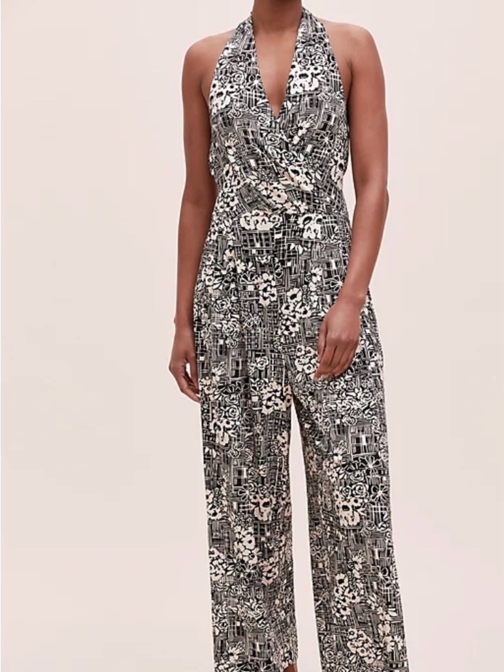 Black & White Printed Halter Jumpsuit ANTHROPOLOGIE